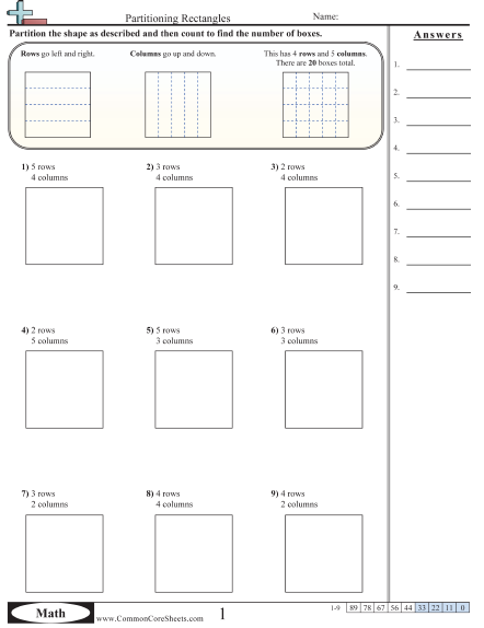 Multiplication Worksheets - Partitioning Rectangles worksheet